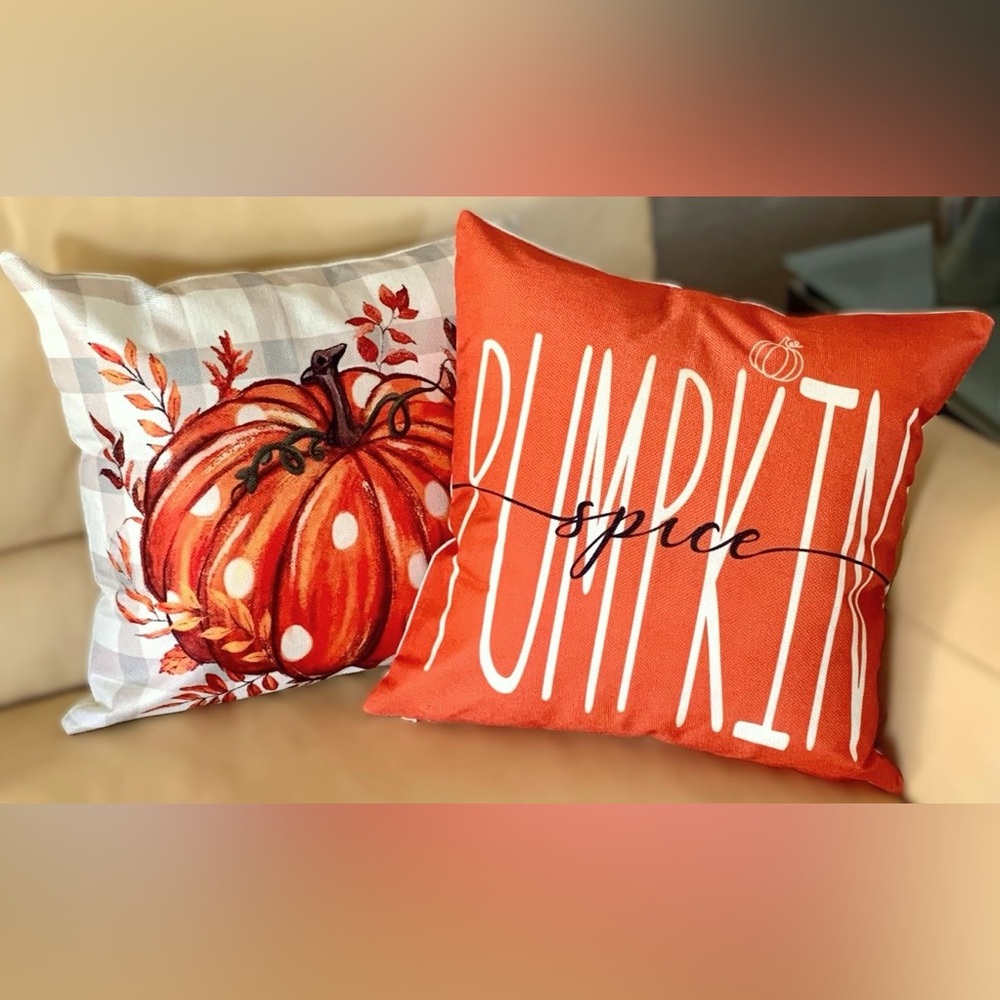 Set/2 18" Vibrant Orange Polka Dot Pumpkin Spice Throw Pillow Covers New